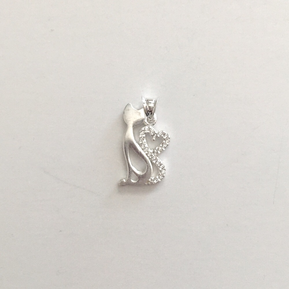 New Sterling silver 925 cat and heart pendant charm cubic zirconia CZ stones